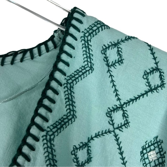 ZARA Green Embroidered Maxi Dress Short Sleeves Size Small - Picture 5 of 12